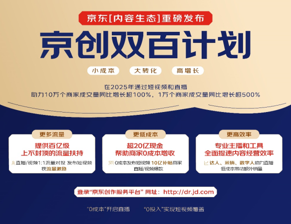 京东内容生态新战略：双百计划+长阶计划，投入百亿流量、20亿现金助力商家增长